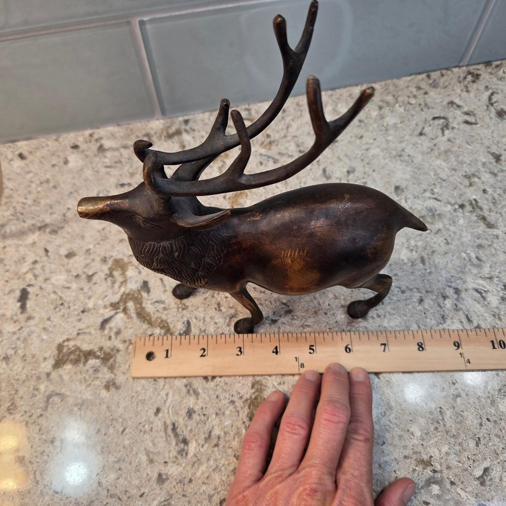Vintage Bronze Stag Figurine Standing Deer Antler Statue Made in India 8.5 Inch - Picture 4 of 12